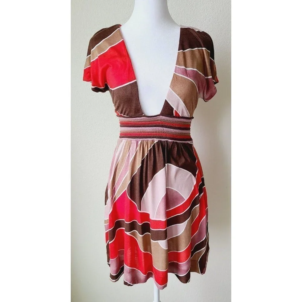 Missoni Women's Baby Doll Dress 4 Colorblock Stripes Orange Brown Mini - Picture 1 of 15